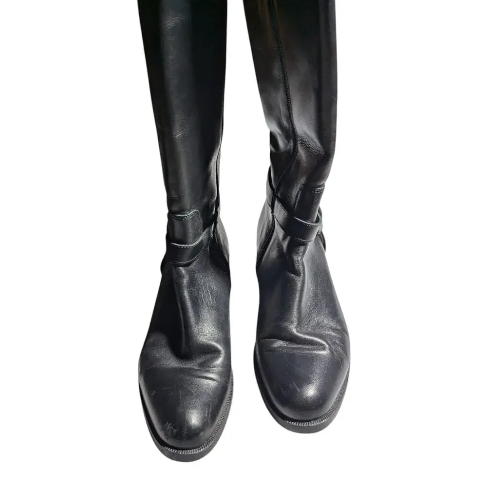 Coach and Four Black Leather Knee High Flat Sole Classic Riding Boots Sz 11